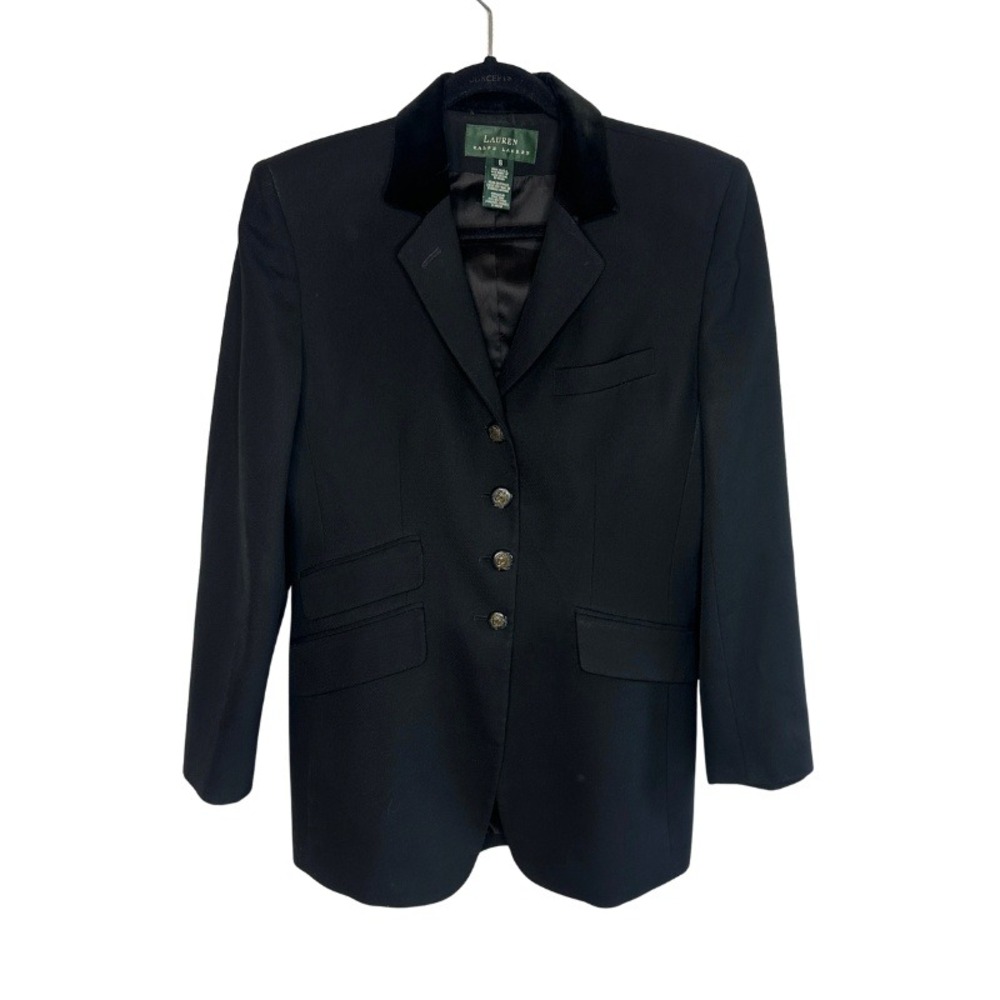 Vtg Lauren Ralph Lauren Black Wool Equestrian Blazer Size 8 Hacking Jacket